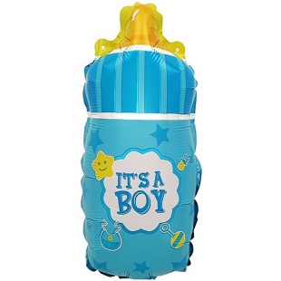 Шар с клапаном (17''/43 см) Мини-фигура, Бутылочка для малыша, Голубой, 5 шт. в уп. (цв.этик.)