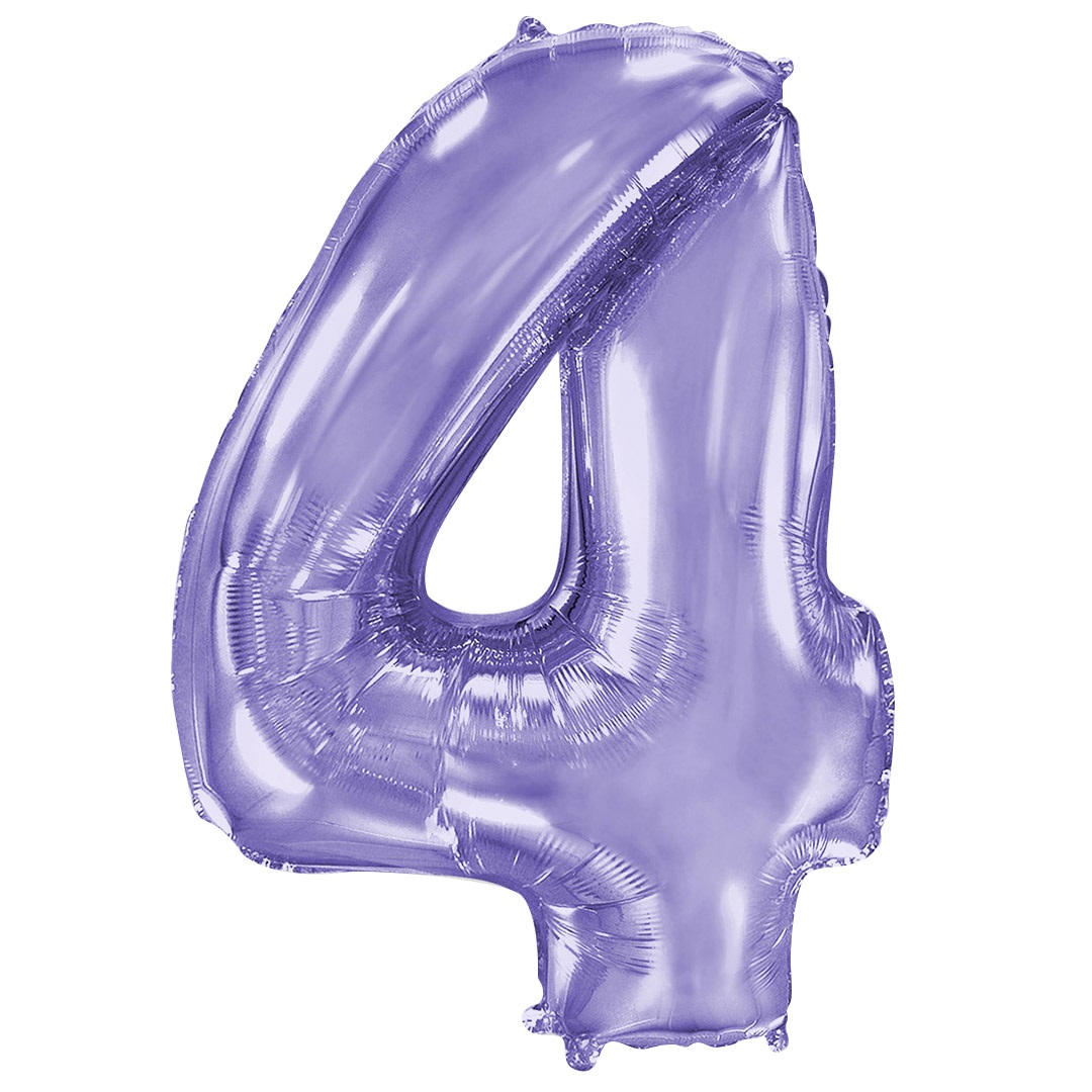 Шар (40''/102 см) Цифра, 4, Сиреневый, 1 шт. в уп.
