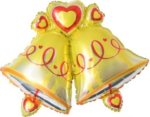 Шар с клапаном (14''/36 см) Мини-фигура, Колокольчики, Золото, 5 шт. в уп.