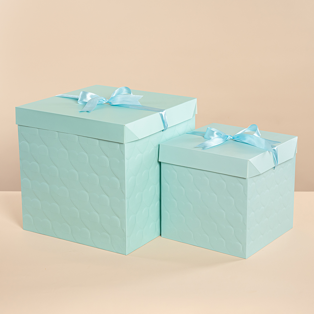 Коробка складная, 350гр, Фактурные сердца, Бирюзовый, 30*30*30 см, 1 шт. в упак. 