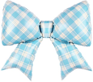 Шар (38''/97 см) Фигура, Бант, Клетка Виши, Голубой, Сатин, 1 шт. в уп.