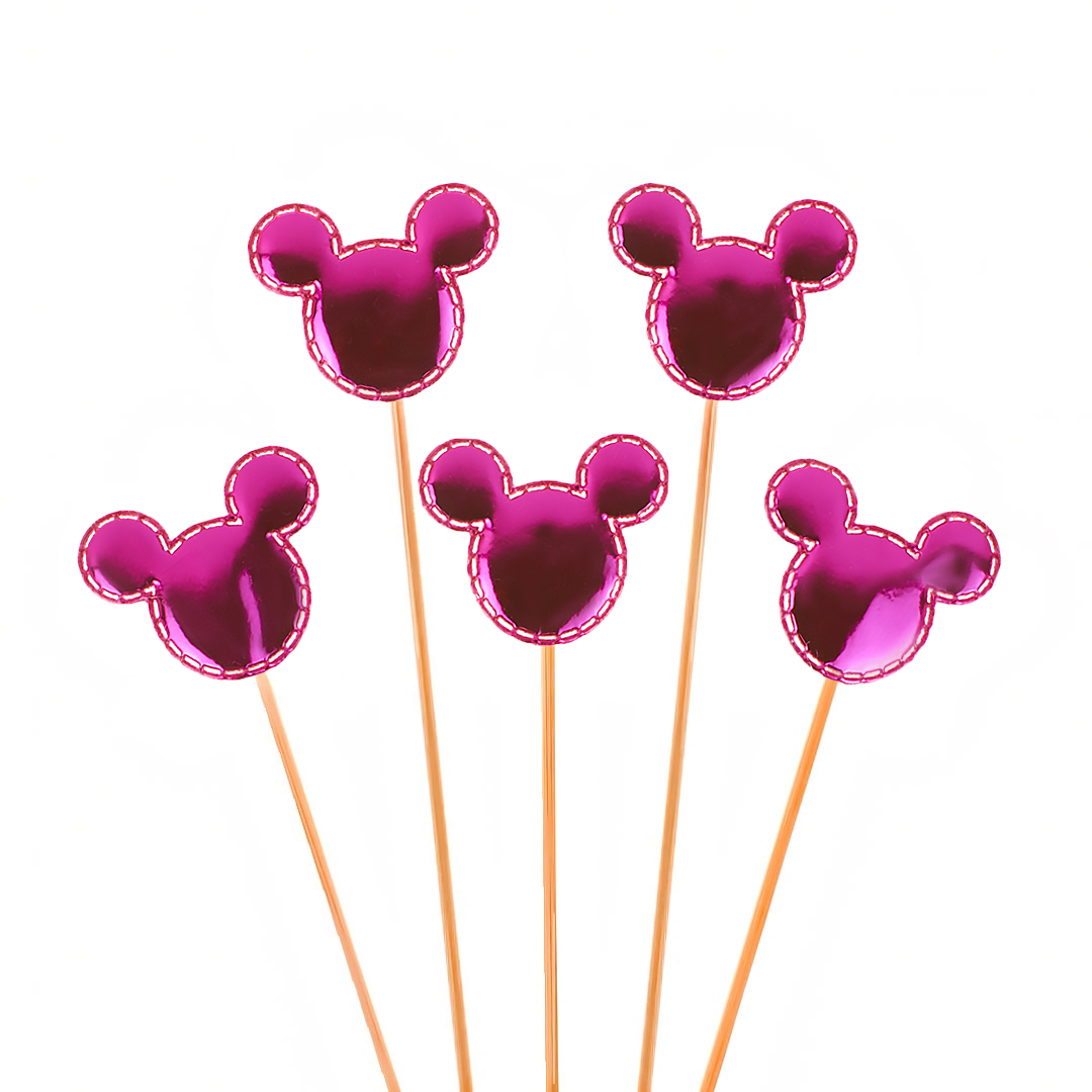 Пики Топперы, Мышки, Фуксия, Металлик, 12 см, 5 шт.