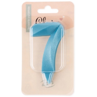 Свеча Цифра, 7 Грани, Синяя бирюза, 7 см, 1 шт.