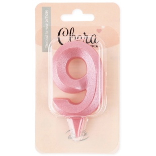 Свеча Цифра, 9 Грани, Розовый, 7 см, 1 шт.