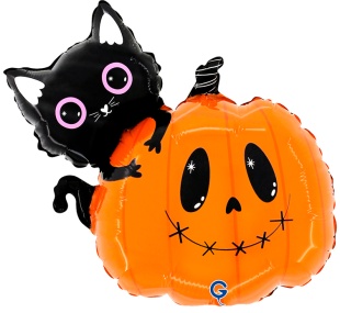 Шар (14''/36 см) Мини-фигура, Котенок с тыквой, 1 шт.