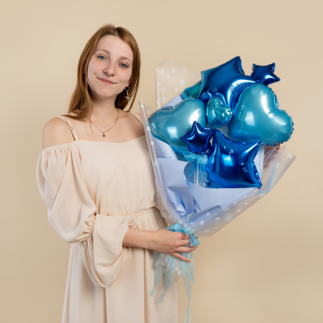 Шар с клапаном (10''/25 см) Мини-звезда, Синий, Металлик, 1 шт.