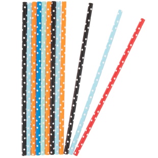 Трубочки для коктейлей, Белые точки, Ассорти, 12 шт. в упак. 