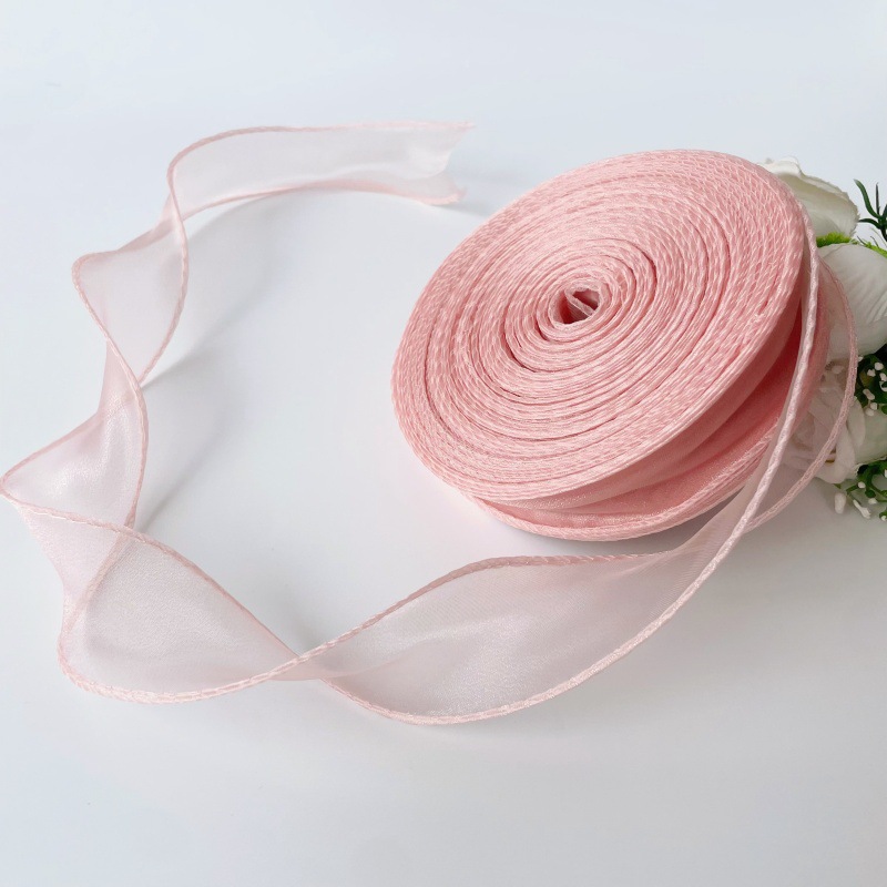 Лента декоративная (4 см*9,14 м) Органза с леской, Нежно-розовый, 1 шт.