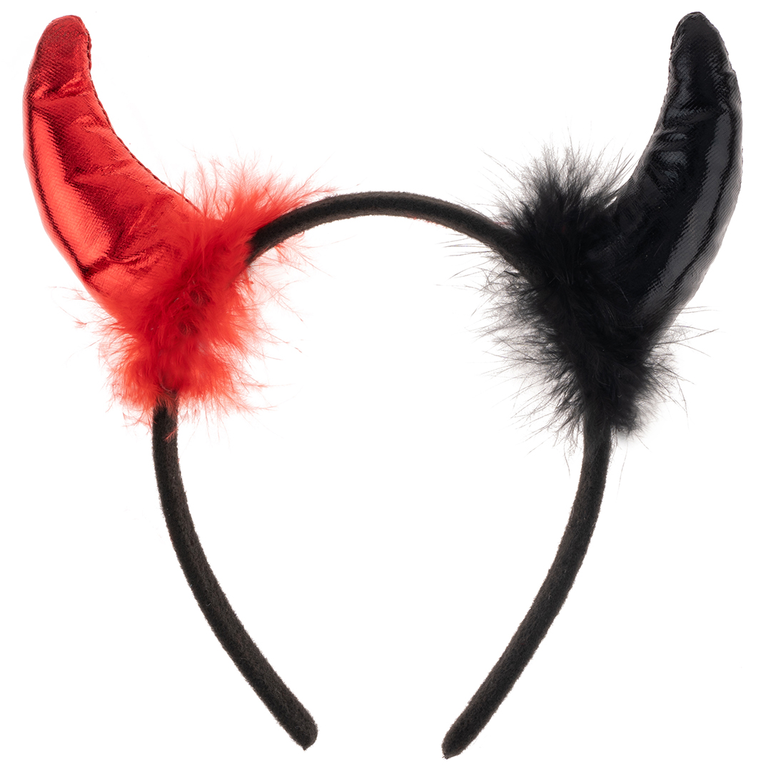 Ободок, Рожки Чертенка, Красный/Черный, Металлик, 1 шт. 