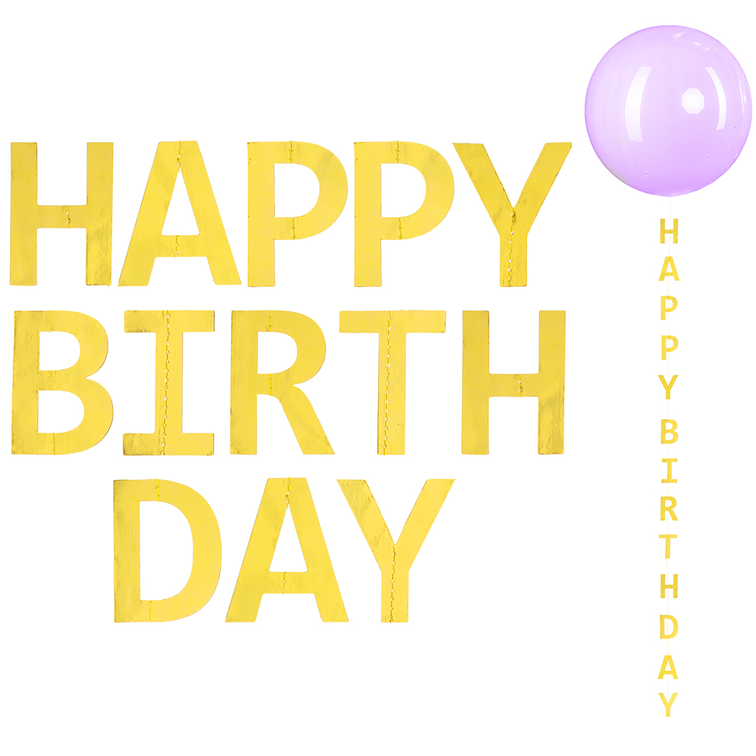 Гирлянда-подвеска Happy Birthday, Золото, Металлик, 120 см, 1 упак.