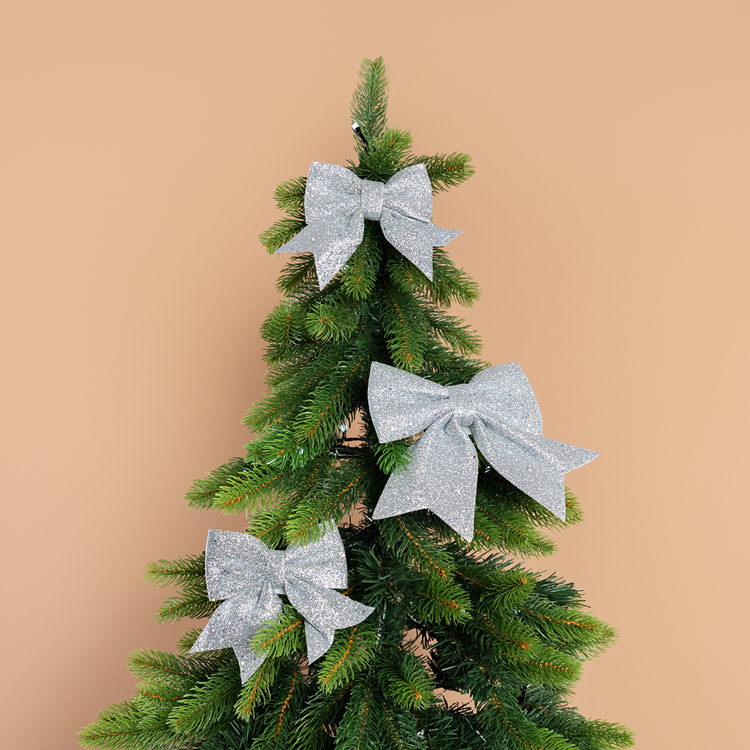 Декоративный бант Праздничный, Серебро, с блестками, 15*20 см, 1 шт. в упак. 