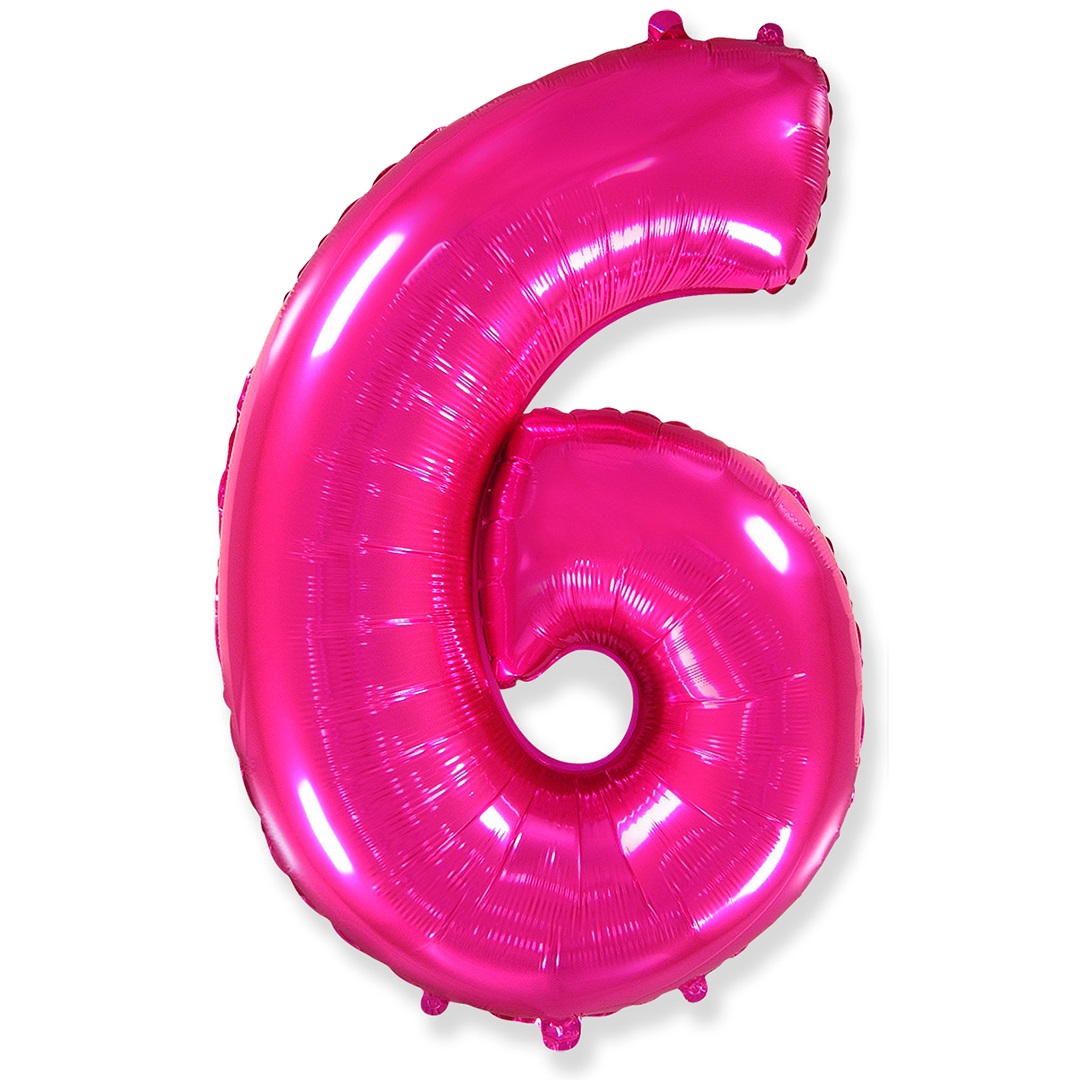 Шар (40''/102 см) Цифра, 6, Фуше, 1 шт. в уп.