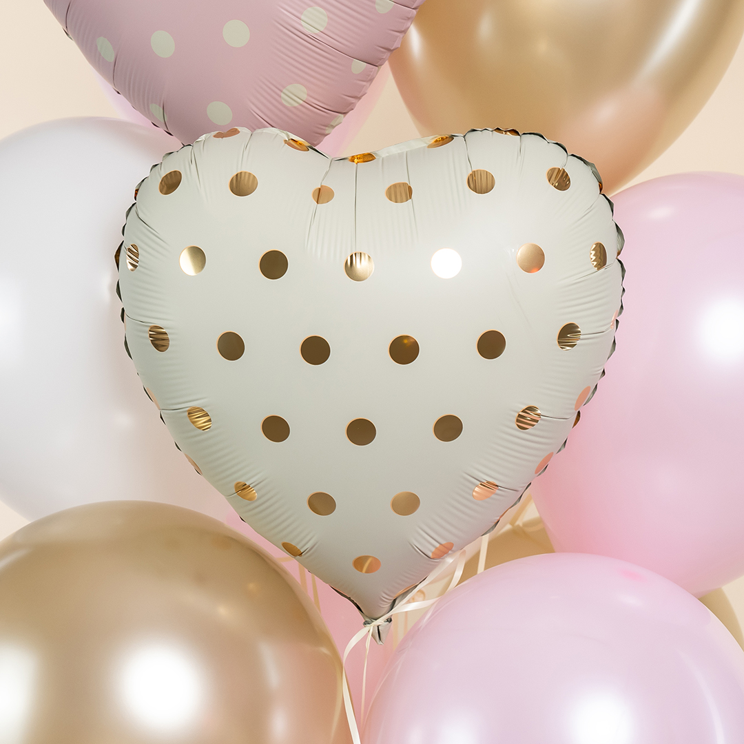 Шар (18''/46 см) Сердце, Золотой горошек, Кремовый, 1 шт.