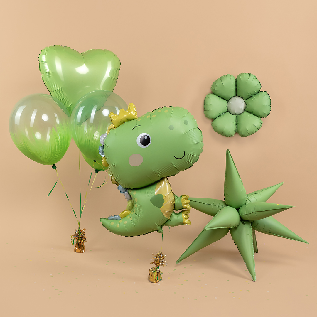 Шар (31''/79 см) Фигура, Динозаврик в короне, Светло-зеленый, Сатин, 1 шт.