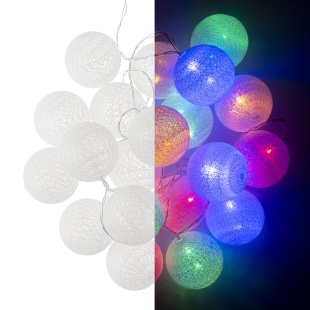 Светодиодная гирлянда Хлопковые клубочки, 20 Led, IP14, 3 м. Белый/Разноцветный, 1 шт.