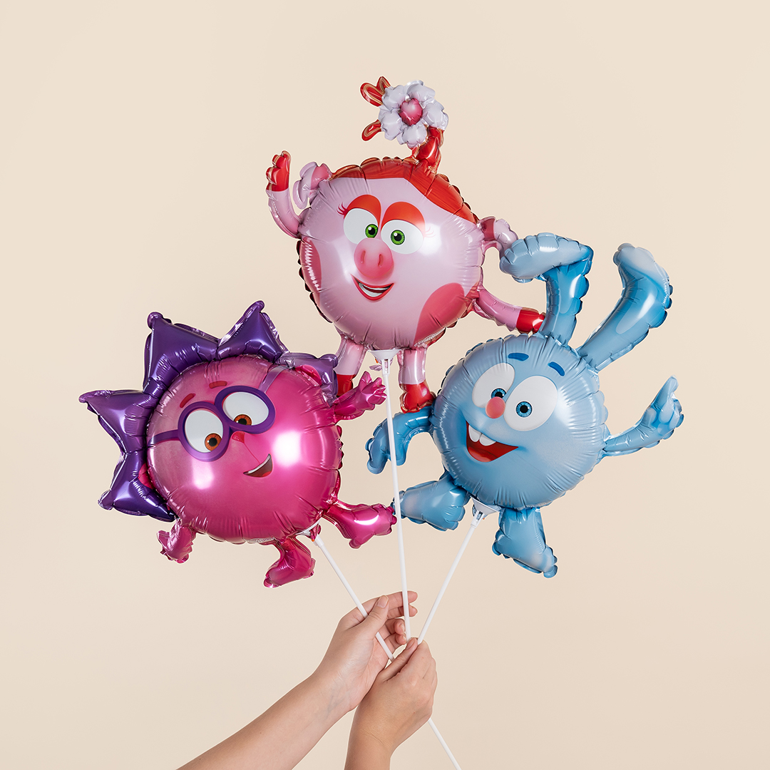 Шар с клапаном (17''/43 см) Мини-фигура, Смешарики, Ежик, 5 шт. в уп.