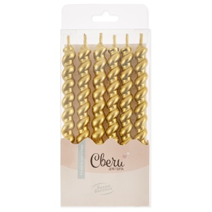 Свечи Роскошная серия, Золото, Металлик, 0,8*7,5 + 2,5 см, 6 шт. с держат.