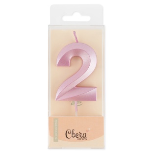 Свеча Цифра, 2 Грани, Розовый, Перламутр, 4,2*6 + 4,5 см, 1 шт. с держат.