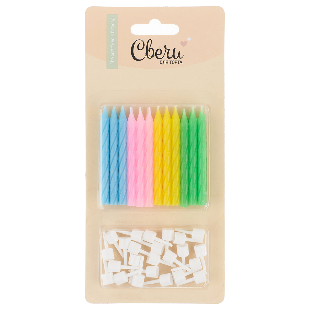 Свечи Светлый микс, 6 см, 24 шт. с держат.