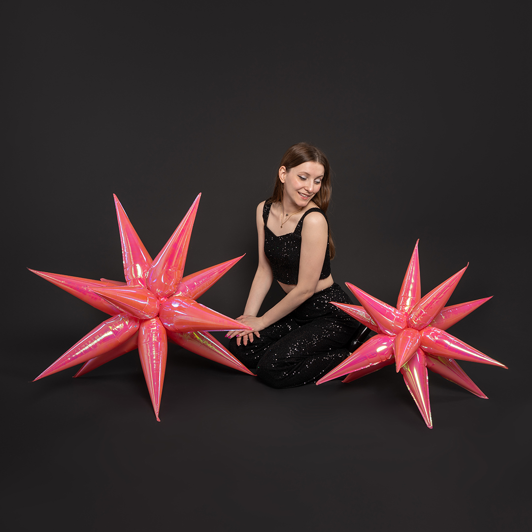 Шар 3D (26''/66 см) Звезда, Составная, Розовый, Хамелеон, 1 шт. в уп.