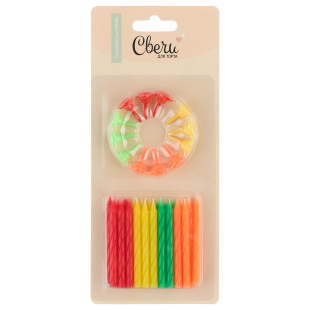 Свечи Радужный, Неон, 0,5*6 см, 24 шт. с держат.