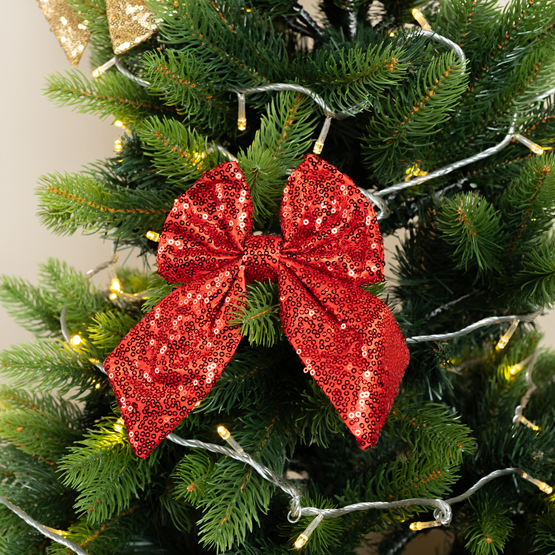 Декоративный бант Праздничные пайетки, Красный, с блестками, 14*18 см, 2 шт. в упак. 