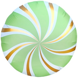 Шар (18''/46 см) Круг, Леденец, Мятный/Золото, Сатин, 1 шт.