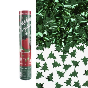 Пневмохлопушка (12/30 см), С Новым Годом! (снегирь), Елочки фольга, Зеленый, Металлик, 1 шт.