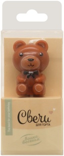 Свечи Фигура 3D, Мишка, на шпажке, Коричневый, 2,5*4 + 3 см, 1 шт. с держат.