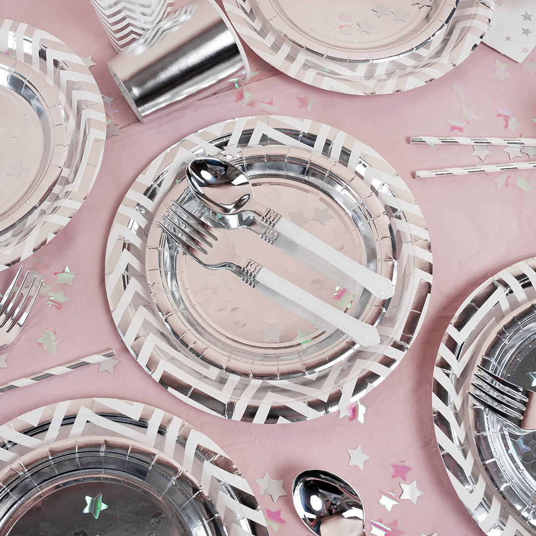 Вилки, Элегант, Белый/Серебро, Металлик, 17,5 см, 10 шт. в упак.