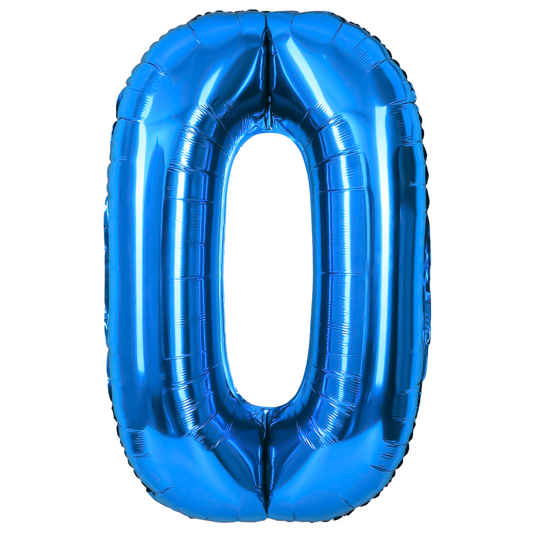 Шар (40''/102 см) Цифра, 0, Синий, Металлик, 1 шт. в уп.