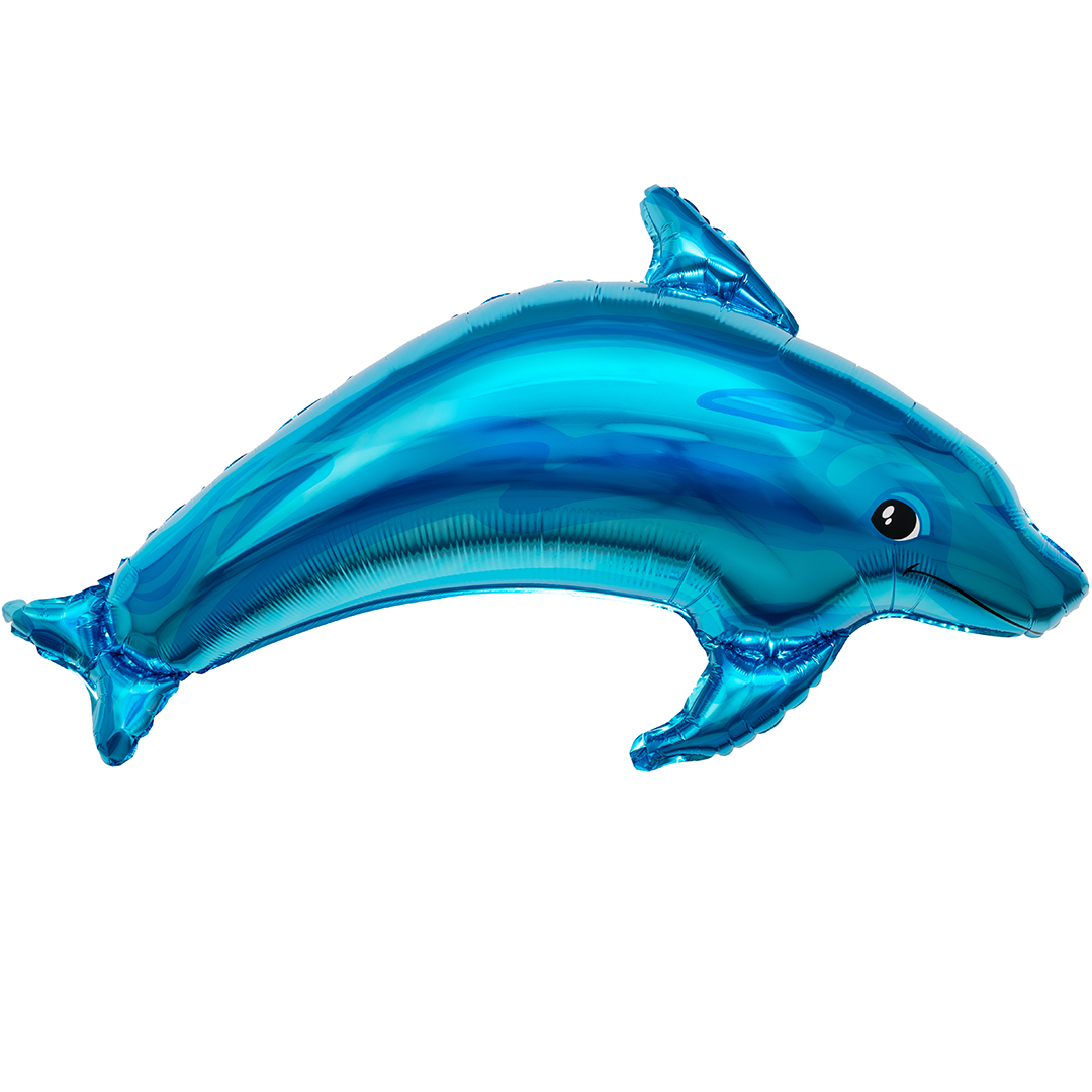 Шар (39''/99 см) Фигура, Дельфин, Голубой, 1 шт.