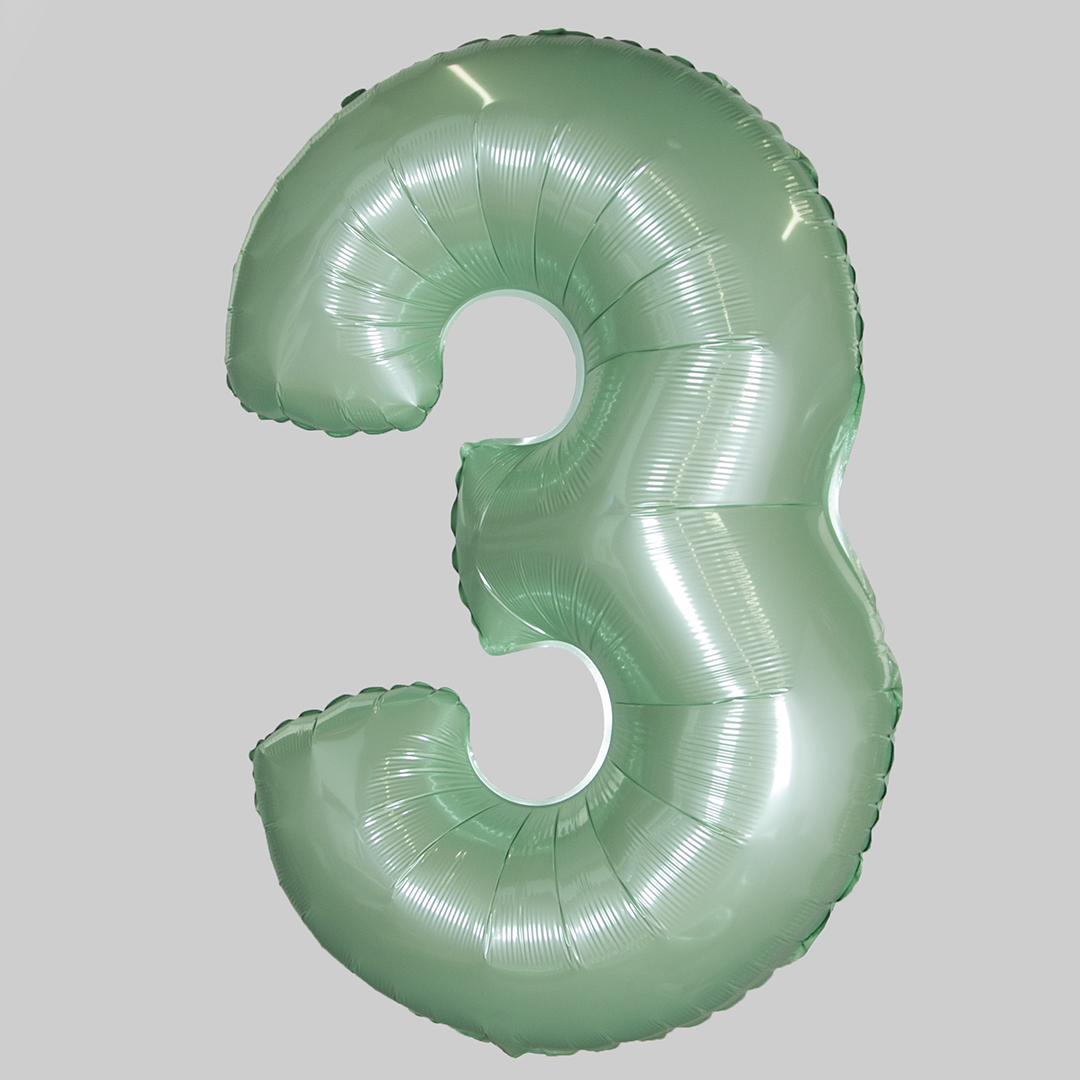 Шар (40''/102 см) Цифра, 3, Мятный, Макарунс, 1 шт.