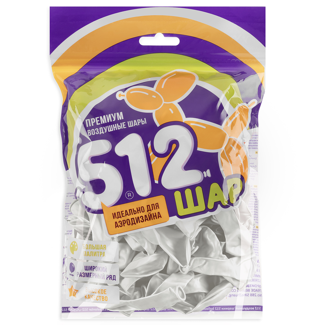 Шар (5''/13 см), Белый, металлик, 100 шт.