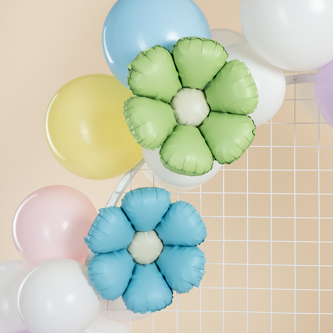 Шар с клапаном (15''/38 см) Мини-цветок, Ромашка, Мятный, Сатин, 5 шт. в уп.