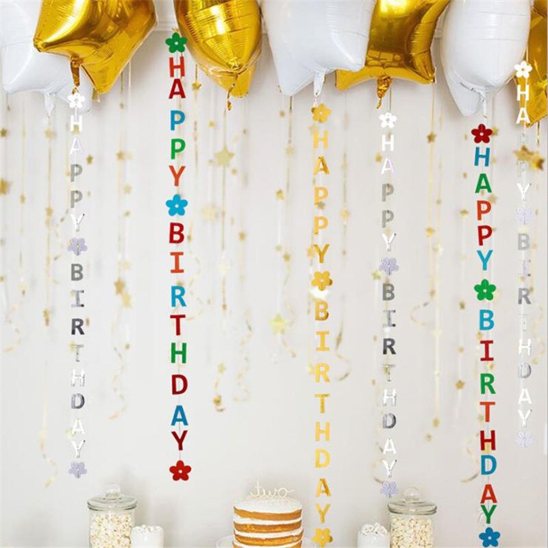 Гирлянда-подвеска Happy Birthday, Золото, Металлик, 120 см, 1 упак.