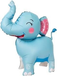 Шар (25''/64 см) Фигура 3D, Слоник, Голубой, Сатин, 1 шт. в уп.