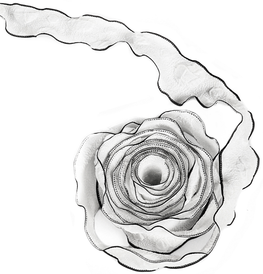 Лента тканевая (2,5 см*9,14 м) Элегантная волна, Белый/Черный, 1 шт.