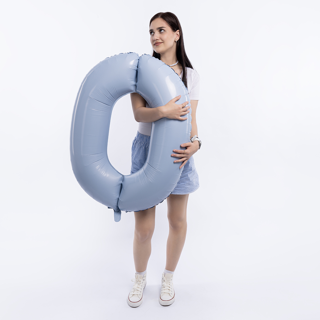 Шар (40''/102 см) Цифра, 0 Slim, Небесный, 1 шт. в уп.