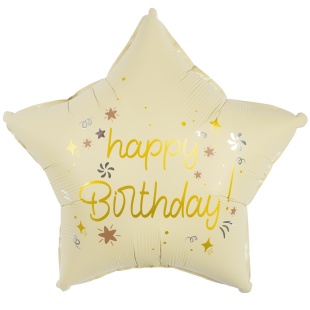 Шар (18''/46 см) Звезда, Happy Birthday (праздничные искры), Кремовый, Сатин, 1 шт. в уп.