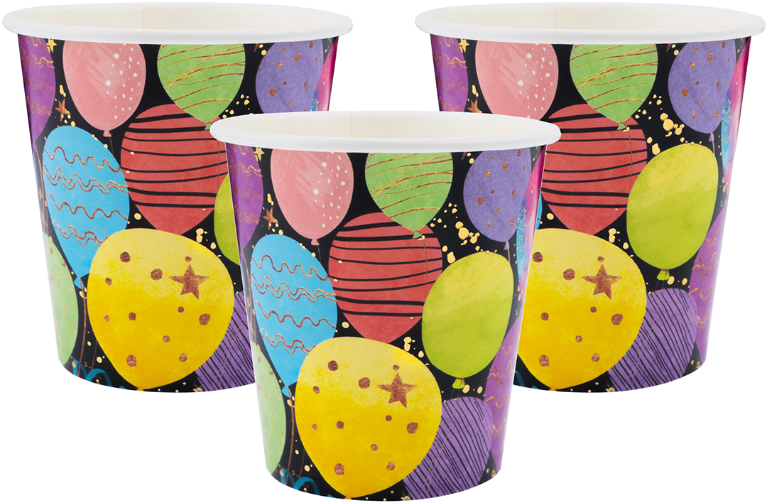 Стаканы (250 мл) Воздушные шары, Черный, Металлик, 6 шт.