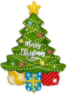 Шар (43''/109 см) Фигура, Новогодняя елочка и подарки, 1 шт.