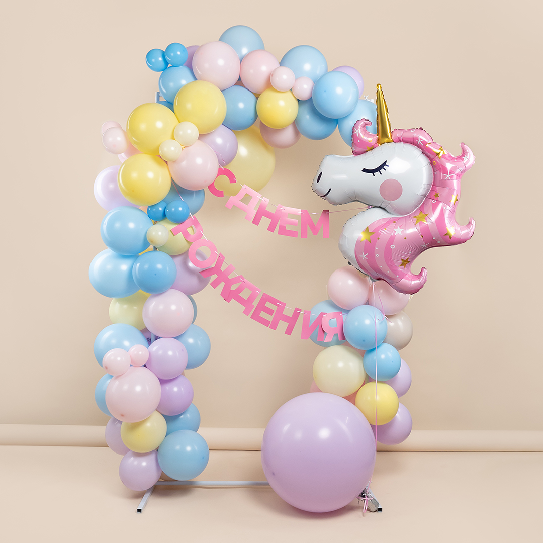 Шар (43''/109 см) Фигура, Голова, Звездный Единорог, Розовый, 1 шт. в уп.