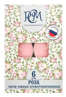 Свечи Чайные (в гильзе), Роза, 3,9 см, 6 шт. с держат.