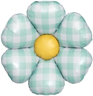 Шар (29''/74 см) Цветок, Ромашка, Клетка Виши (надув воздухом), Мятный, 1 шт.