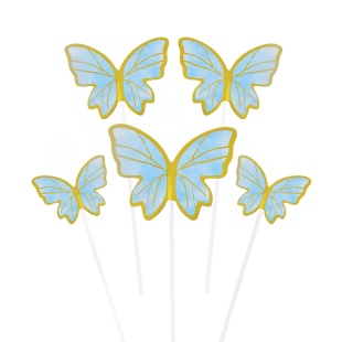 Топперы, Волшебные бабочки, Голубой/Золото, 19 см, 10 шт.