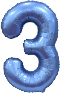 Шар (34''/86 см) Цифра, 3, Синий, Сатин, 1 шт. в уп.