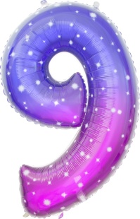 Шар (34''/86 см) Цифра, 9 Сияющий космос, Сиреневый, Градиент, 1 шт. в уп.