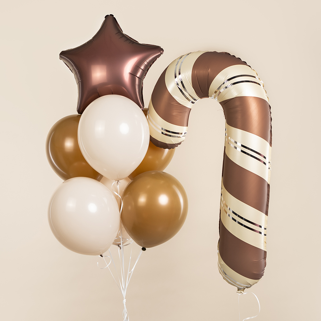 Шар (35''/89 см) Фигура, Леденец трость, Шоколадный/Кремовый, Сатин, 1 шт. в уп.