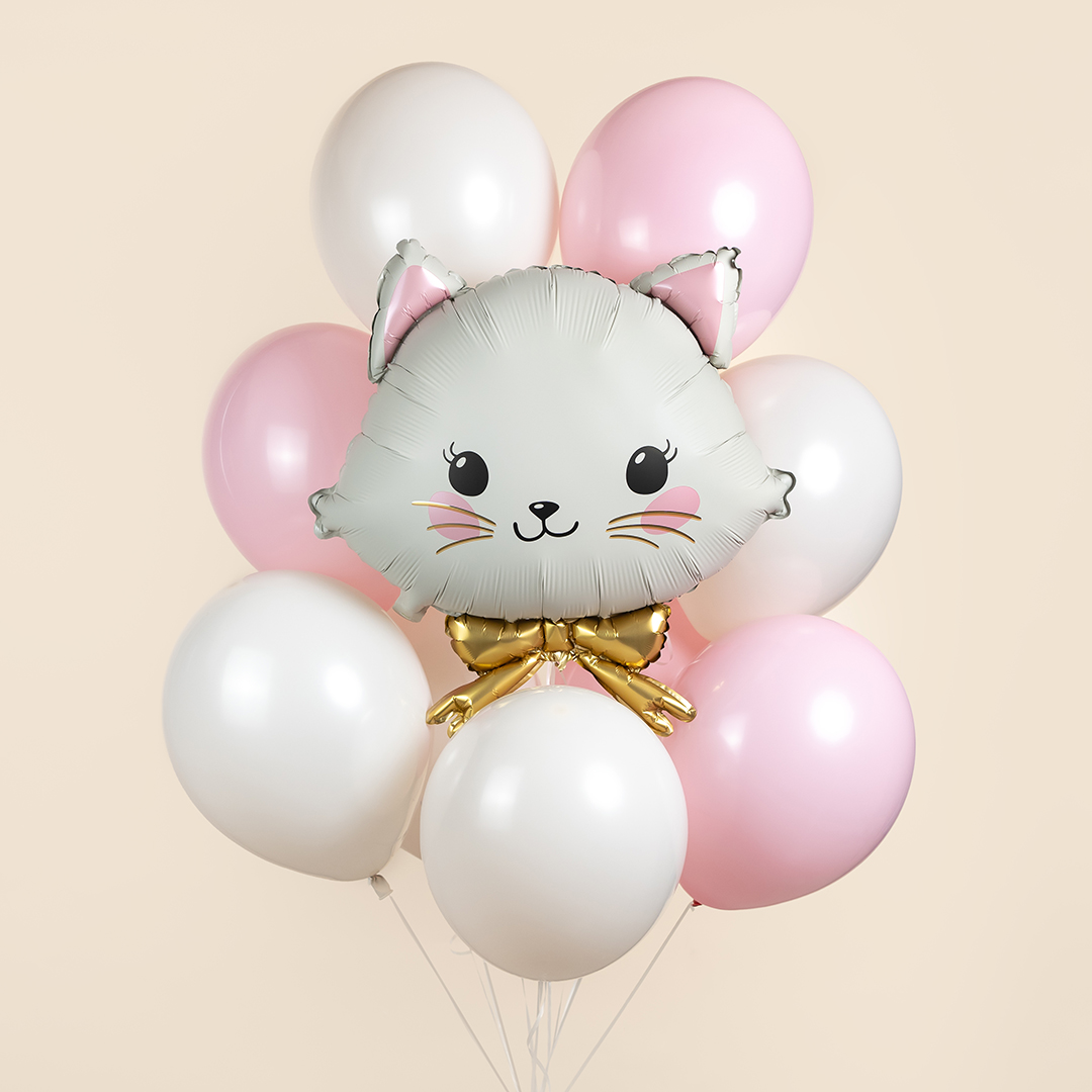 Шар (28''/71 см) Фигура, Кошечка с золотым бантиком, Сатин, 1 шт.